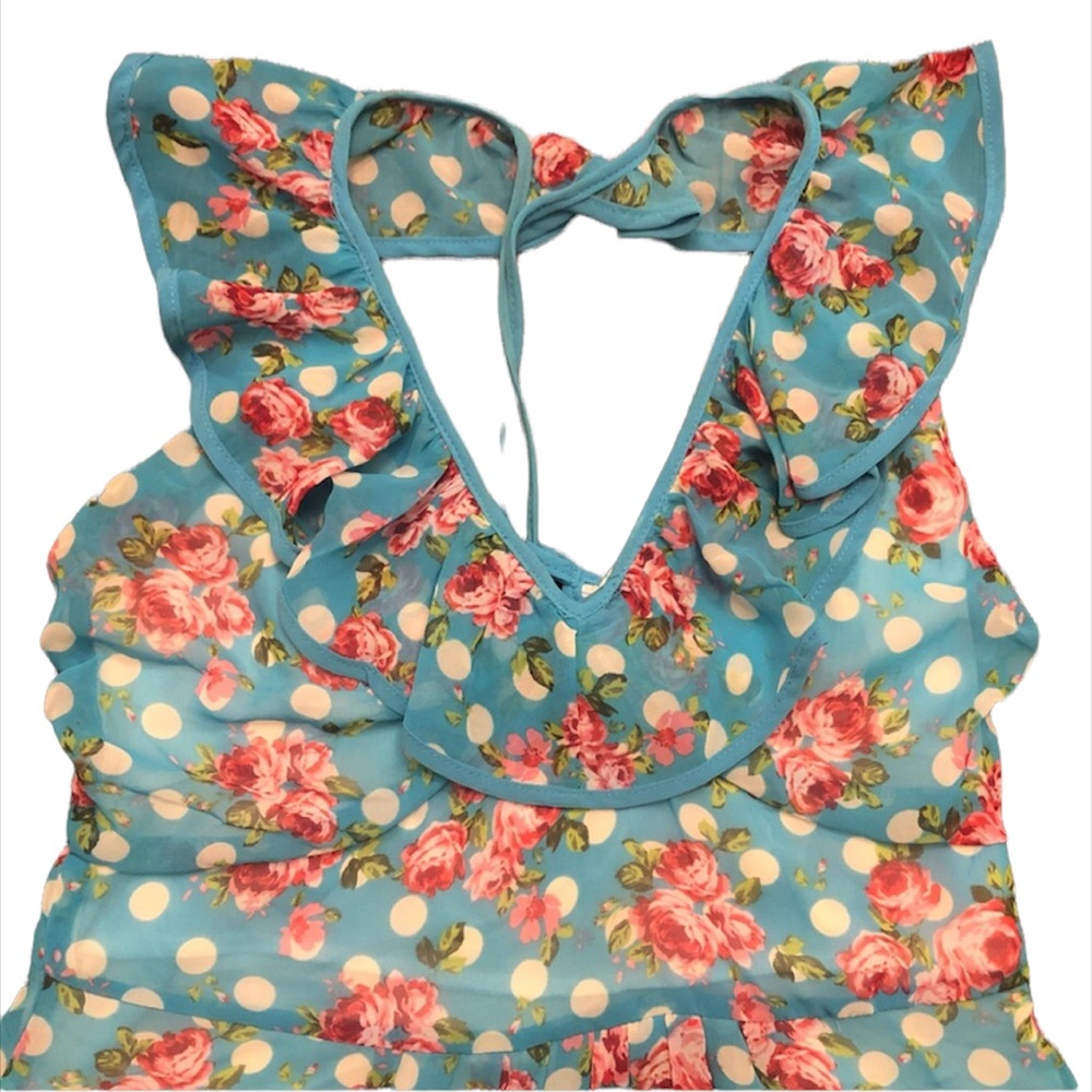 Mind Code Beautiful Turquoise Polka Dot Floral Su… - image 1